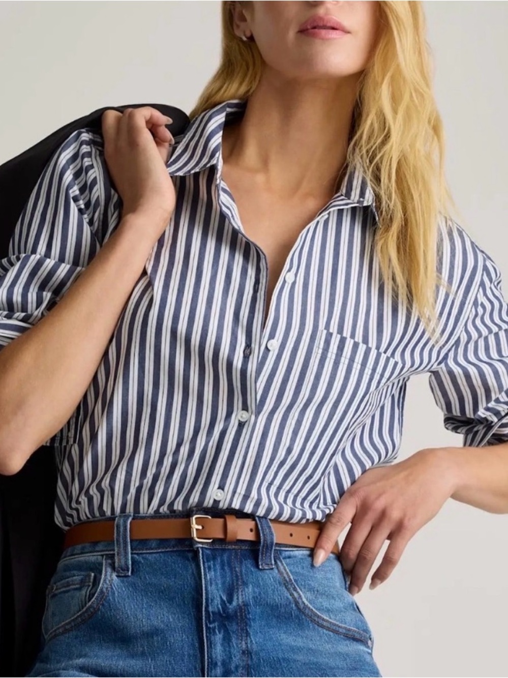 Quince 100% Cotton Poplin Long Sleeve Shirt Hudson Stripe